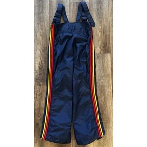 Vintage Roffe Ski Bib Pants Womens Small Rainbow Stripe 1970s 1980s Navy Blue